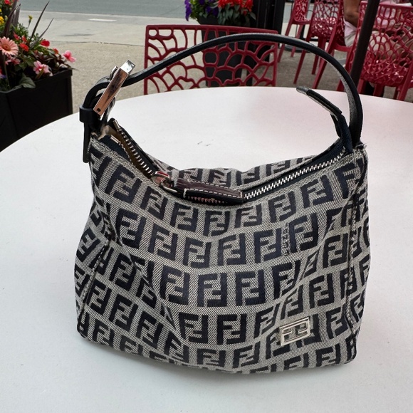 Fendi Handbags - Fendi Zucchino Handbag Navy Blue Canvas and Leather Mini
